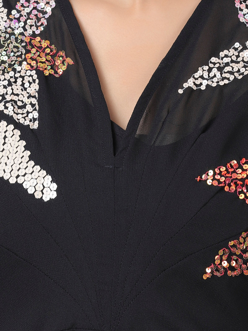 Contrast Flower Embroidery Mini