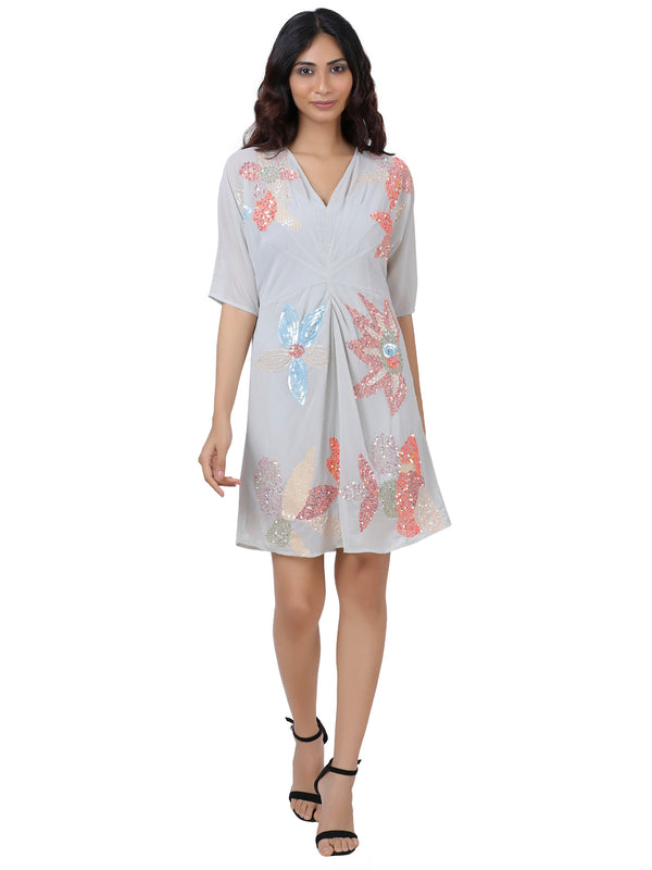 Contrast Flower Embroidery Mini
