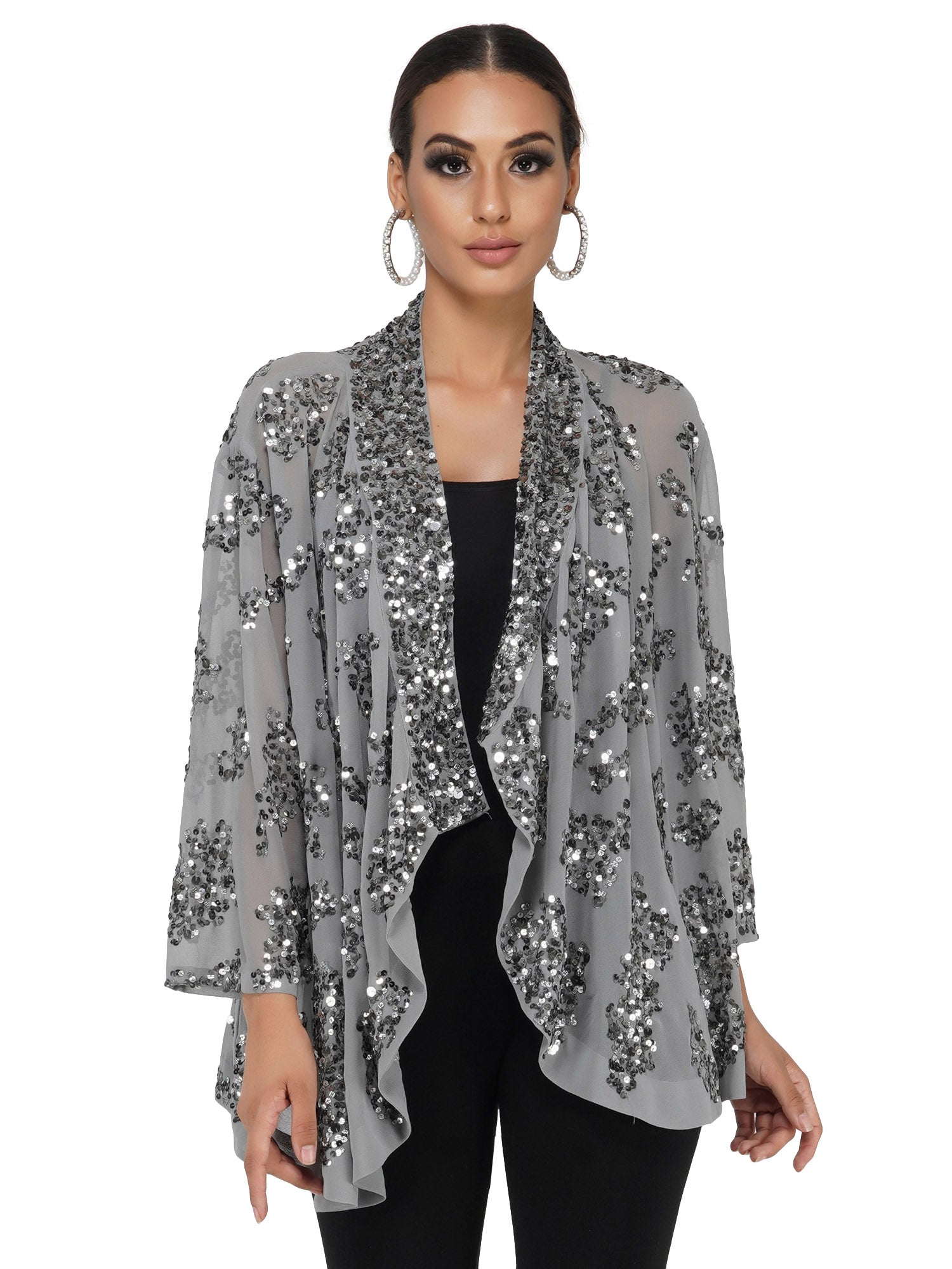 Attic Salt Grey Shrug With Sequin Work