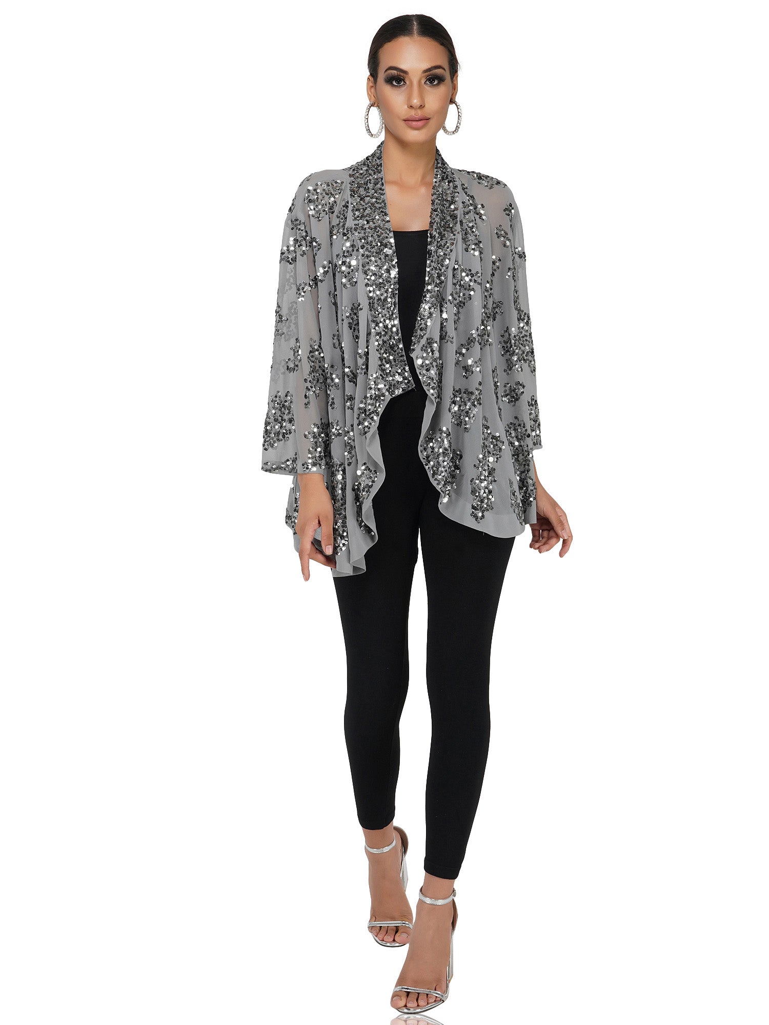Attic Salt Grey Shrug With Sequin Work