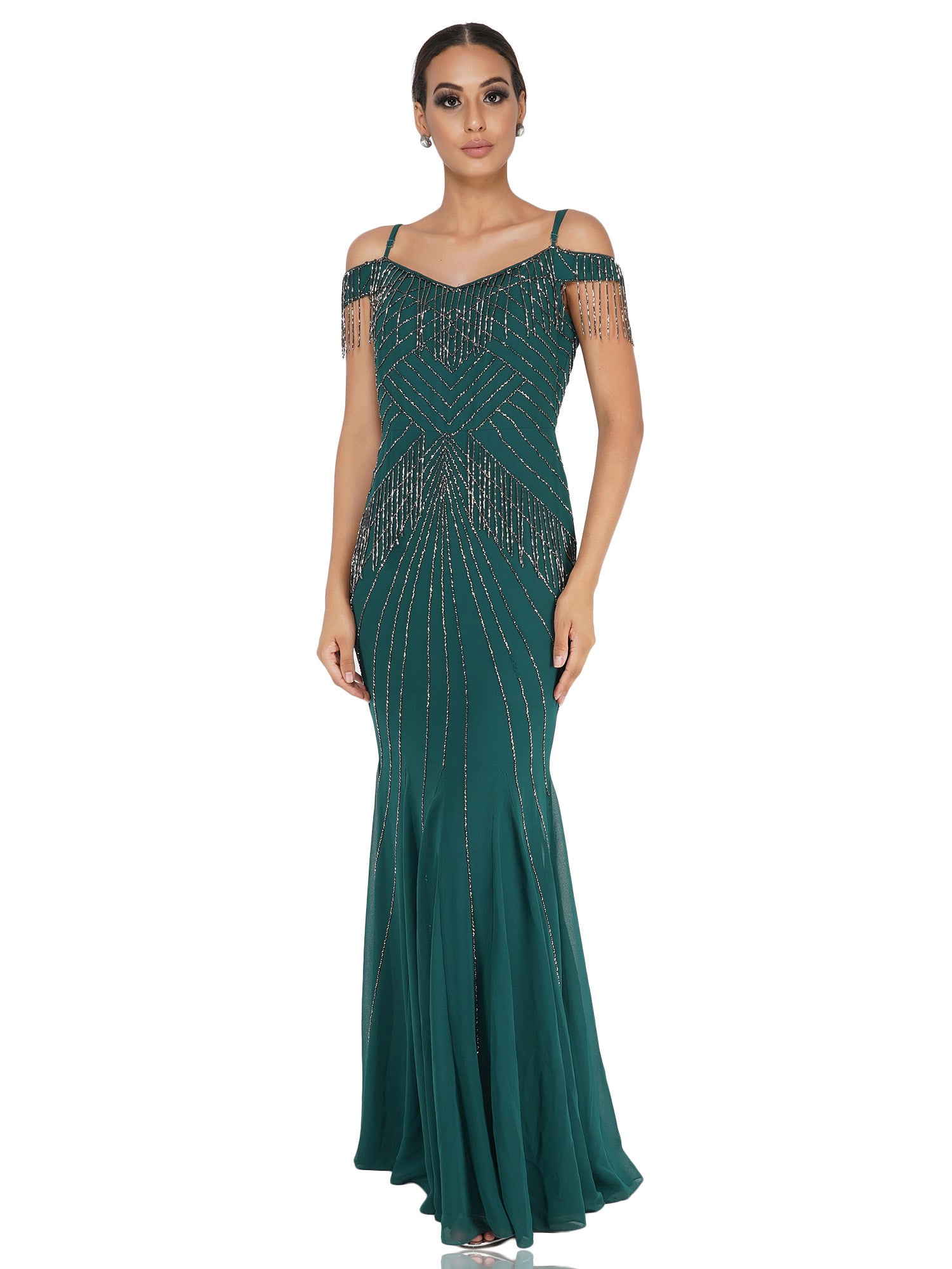 Attic Salt Pine Green Beaded Gown