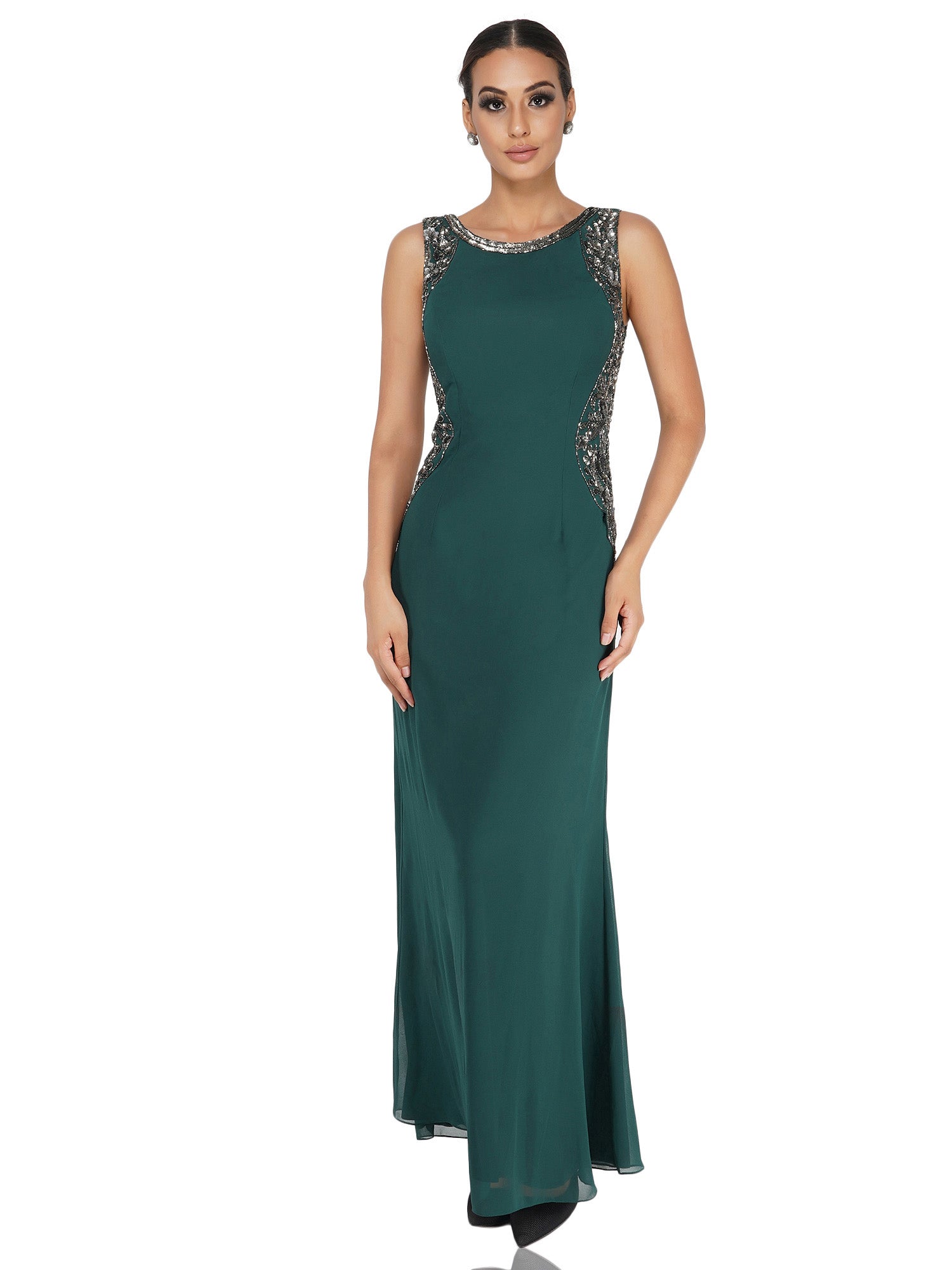 Attic Salt Pine Green Sequins Gown