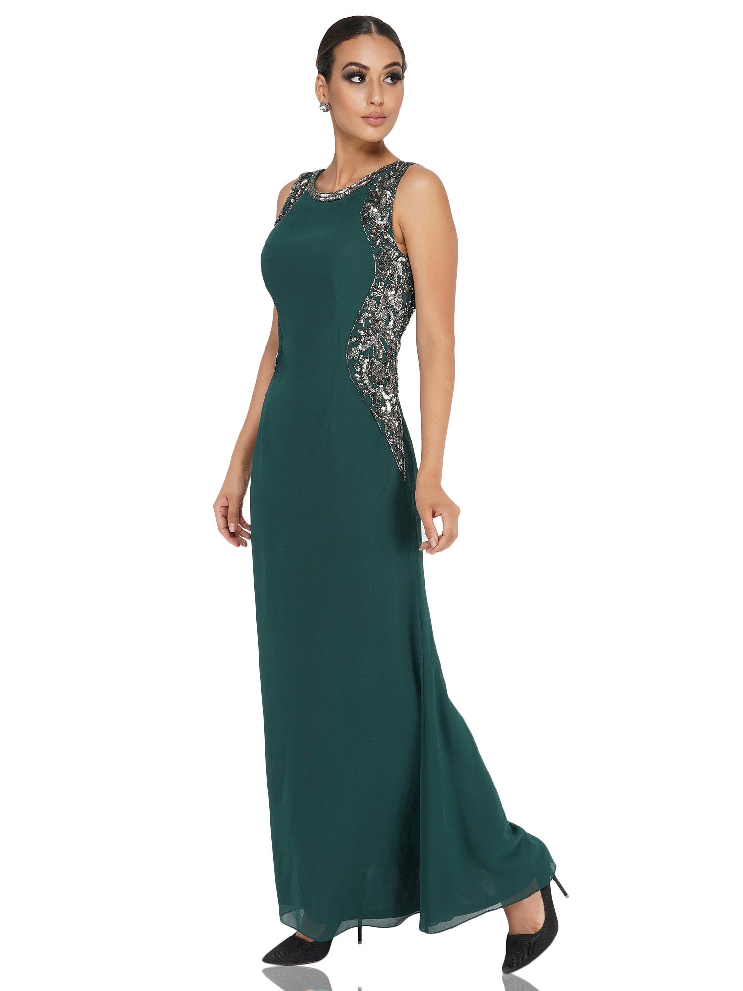 Attic Salt Pine Green Sequins Gown