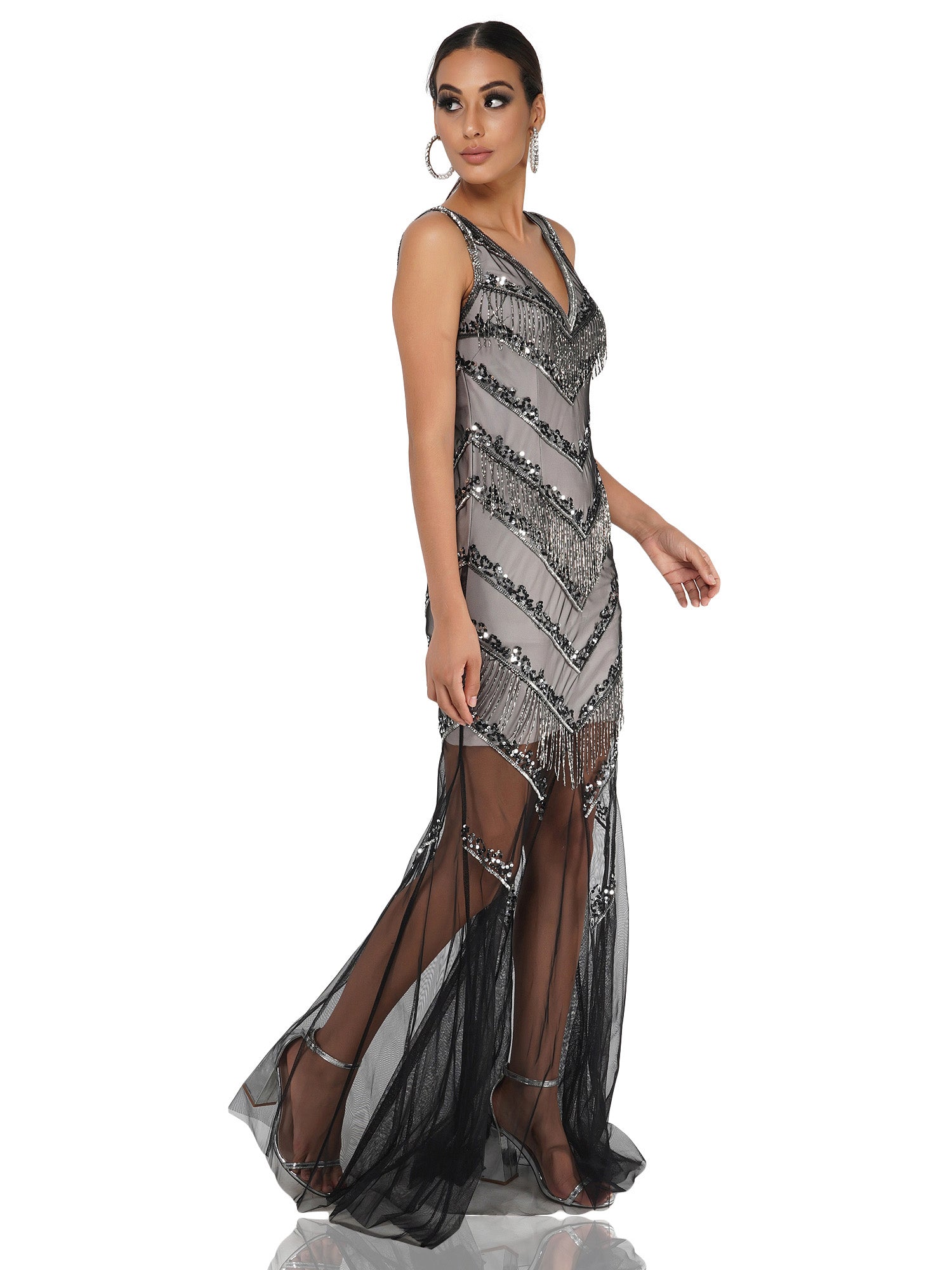Attic Salt Embellished Black Tulle Gown