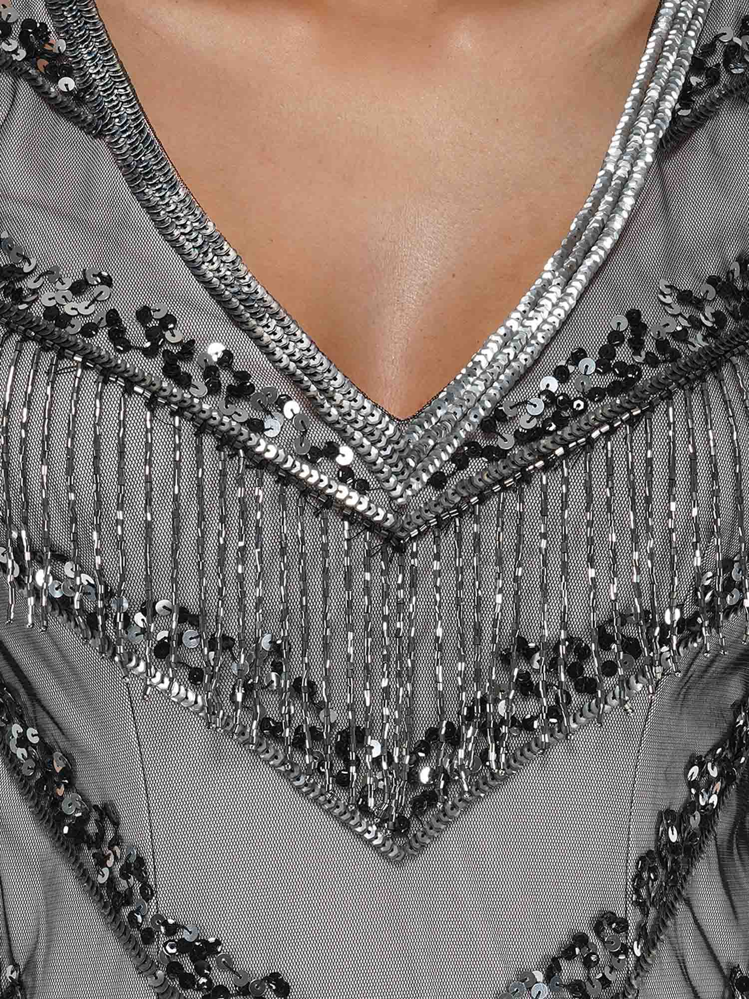 Attic Salt Embellished Black Tulle Gown